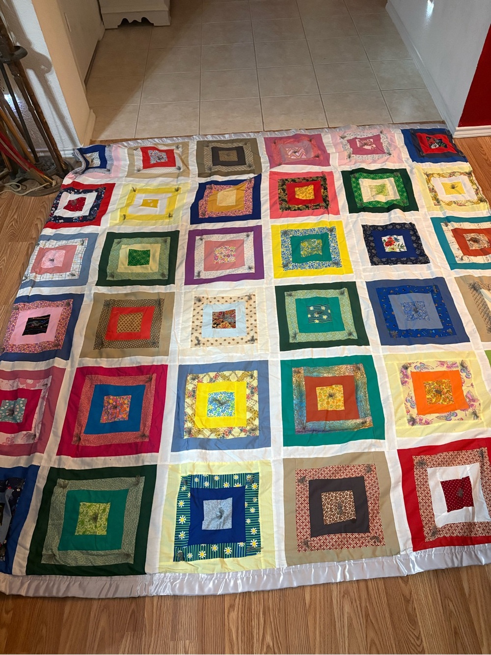 Handmade Multicolor Patchwork twin to queen Quilt - Classic Square Design